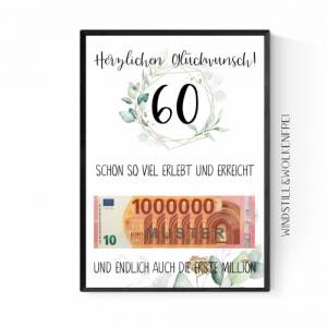 Geschenk zum 60.Geburtstag | Geldgeschenk | Poster| Sechzig | Sechzigster | Eukalyptus Bild 2