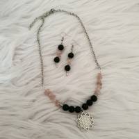 Keltische Blume des Lebens Halskette mit Lava Perlen & Rosenquarz Splittern /Keltische Kette/ Rustikaler Schmuckset Bild 8