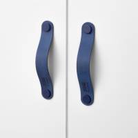 Ledergriffe Sapphire Serie "Arc" handgefertigte Möbelgriffe in Kräftig Blau / Schrankgriffe in 30 Farben Bild 1