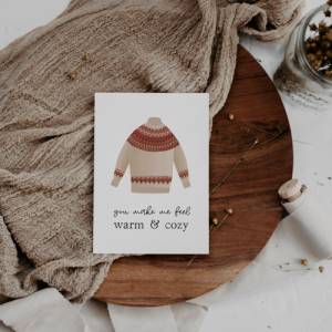 Postkarte Pullover "feel warm & cozy" - A6 Karte Weihnachten Norweger Pulli Liebe - Island Weihnachtsgrüße Bild 1