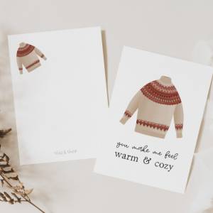 Postkarte Pullover "feel warm & cozy" - A6 Karte Weihnachten Norweger Pulli Liebe - Island Weihnachtsgrüße Bild 2