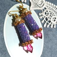 Ohrringe pink lila Glasperlen handgestickt handgemacht Bild 1