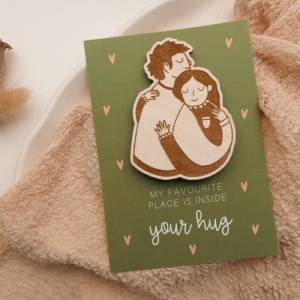 Magnet Paar aus Holz auf Postkarte Kühlschrankmagnet Umarmung - Geschenk Hochzeit Liebe - Jahrestag Karte - Hochzeit Bild 9