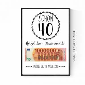Geschenk zum 40.Geburtstag | Geldgeschenk | Poster| Vierzig | Vierzigster | Bild 1