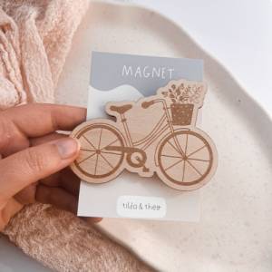 Magnet Fahrrad aus Holz Geschenk Freundin - Geschenk Fahrrad Blumen Kühlschrankmagnet Deko - Verpackung Geschenk Frühlin Bild 2
