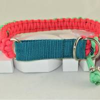 Hundehalsband Drachenzahn Halsband Hund Flechthalsband koralle/mint/türkis geflochten aus Paracord Zugstoppverschluss Bild 2