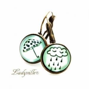 Vintage Ohrringe Regen mit Wolke und Regenschirm eine Zeichnung von Ladyville als einzigartiges Geschenk Bild 1