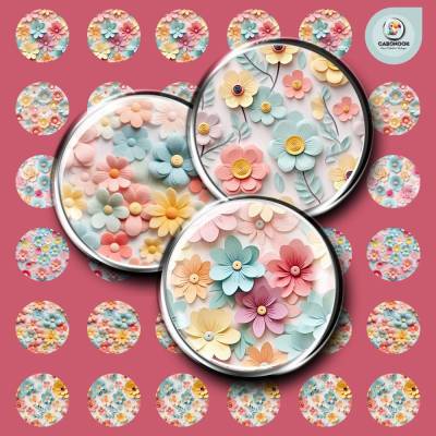 Cabochon Vorlagen -  Pastell Blumen - 10 mm, 12 mm, 14 mm und 25 mm