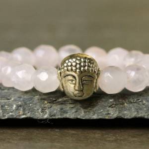 Ring Rosenquarz Buddha als edles Geschenk für Sie mit feinen Edelsteinen ein minimalistischer Ring Stretchring Bild 1