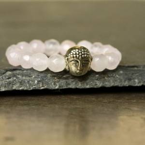 Ring Rosenquarz Buddha als edles Geschenk für Sie mit feinen Edelsteinen ein minimalistischer Ring Stretchring Bild 4