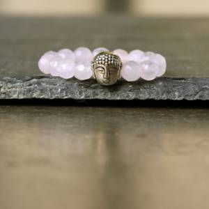 Ring Rosenquarz Buddha als edles Geschenk für Sie mit feinen Edelsteinen ein minimalistischer Ring Stretchring Bild 7