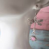 romantische Libelle Ohrringe mit einem Anhänger in Blümchen Form Vintage silberfarben Bild 5