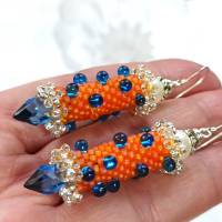 Ohrringe orange blau Glasperlen Silber handgemacht Bild 1