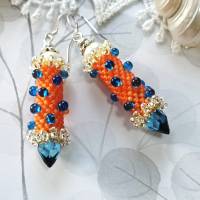 Ohrringe orange blau Glasperlen Silber handgemacht Bild 2