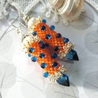 Ohrringe orange blau Glasperlen Silber handgemacht Bild 3