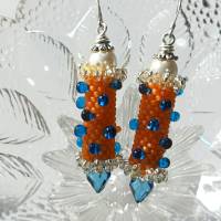 Ohrringe orange blau Glasperlen Silber handgemacht Bild 5