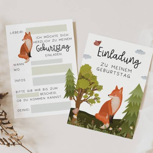 Einladungskarten Kindergeburtstag Wald Fuchs - Kindergeburtstagseinladung Wald-Party - Einladung zum Kindergeburtstag Wa