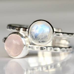 Stapelring Mondstein oder Rosenquarz - 925 Sterling Silber / Geschenk für Sie / Brautschmuck / Geburtsstein Ring Bild 2