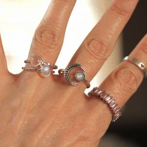 Stapelring Mondstein oder Rosenquarz - 925 Sterling Silber / Geschenk für Sie / Brautschmuck / Geburtsstein Ring Bild 3