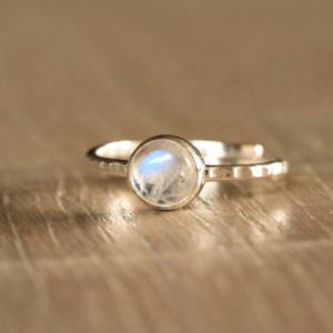 Stapelring Mondstein oder Rosenquarz - 925 Sterling Silber / Geschenk für Sie / Brautschmuck / Geburtsstein Ring Bild 9