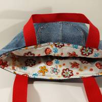 Jeans-Tasche Shopper blau rot Futter Boho Blumen nachhaltig Bild 2