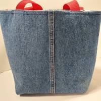 Jeans-Tasche Shopper blau rot Futter Boho Blumen nachhaltig Bild 3