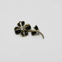 Messing Brosche Blume Floral schwarz Glasiert Glassteine 50er Jahre Vintage Geschenk Damenbrosche Bild 3