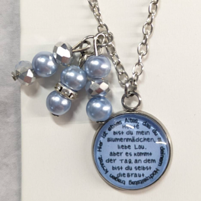 Blumenmädchen Spruchanhänger mit Perlen + Edelstahlarmband, Anhänger silber 18mm rund