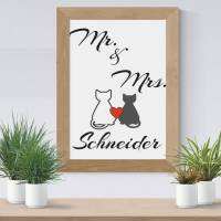 Poster Mr. & Mrs. | Personalisiert mit Namen | Geschenk für Paare | zum Valentinstag | Hochzeit | Cat 63 Bild 1