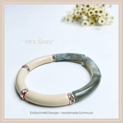 Tube Armband "Mrs. Grey". Armband aus Acryl Röhrenperlen. Creme, Grau Marmoreffekt, Rosegold. Handgefertigt.