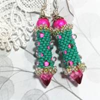 Ohrringe türkis pink Glasperlen Silber handgemacht Bild 4