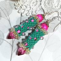 Ohrringe türkis pink Glasperlen Silber handgemacht Bild 5