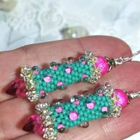 Ohrringe türkis pink Glasperlen Silber handgemacht Bild 6