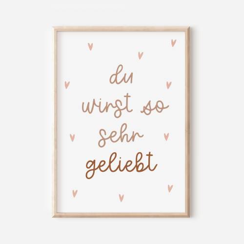 Poster Kinderzimmer "du wirst geliebt" - Kinderposter rosa - Babyzimmer Poster Geschenk Mädchen Kinderzimmer