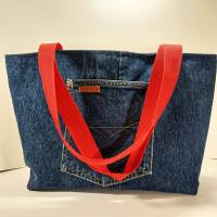 Jeans-Tasche Shopper Einkaufstasche Futter Boho Blumen nachhaltig Bild 2