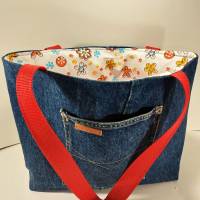 Jeans-Tasche Shopper Einkaufstasche Futter Boho Blumen nachhaltig Bild 5
