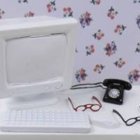 Miniatur Monitor für PC Tastatur und Brille Büroausstattung - Wichtelbüro - Home Office  zur Dekoration oder zum Basteln Bild 1