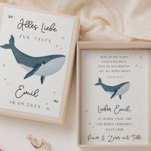 Geschenkschachtel zur Taufe Wal Geldgeschenk zur Taufe - personalisiertes Taufgeschenk Meerestiere - Taufgeschenk Wal Ge Bild 1