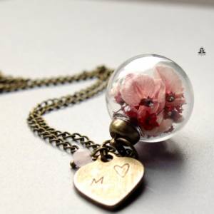 Personalisierte Kette Blüten Rosenquarz Herz Initial Bild 2