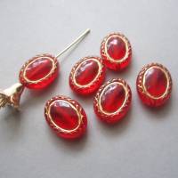 20x Acryl Perlen mit goldenem Ornament, oval, 17,5 mm x 13,3 mm, Rot Bild 1