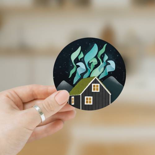 Sticker Nordlichter Vinyl XXL Island Aufkleber Reise KissCut - Aurora Borealis Sticker - Aufkleber Wasserflasche - Abzie