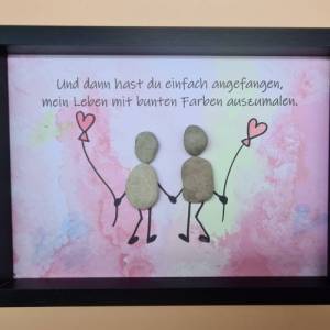Liebevoll handgefertigtes Steinbild als Valentinstagsgeschenk, Jahrestag, Hochzeitstag etc. - personalisierbar - 3 Rahme Bild 3