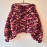 Mohairsweater, handgestricktes Einzelstück, hoher Mohairanteil, soft, meliert, Ballonärmel, Bild 9