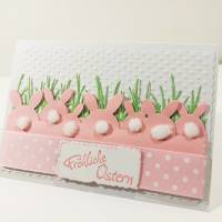 Rosa Bunnys in grünem Gras lustige Osterhasen Karte in pastell Bild 3