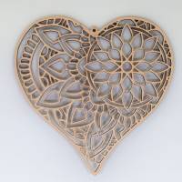 Wanddeko Herz mit Ornamenten aus Holz | Boho Mandala Herz | Landhaus | Holzherz für Kinderzimmer | Wohnzimmer | Terrasse Bild 2