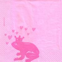 10 einzelne Lunchservietten Froschkönig, Frosch mit Krone und Herzen Pink auf Rosa, von Artebene Bild 2