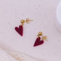 Ohrringe Herz Rot in Gold Herzchen allergikerfreundlich Edelstahl & Acryl - leichte Ohrringe Geschenk beste Freundin - G Bild 1