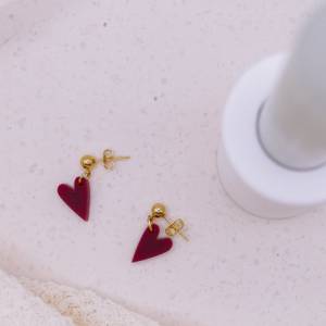 Ohrringe Herz Rot in Gold Herzchen allergikerfreundlich Edelstahl & Acryl - leichte Ohrringe Geschenk beste Freundin - G Bild 3