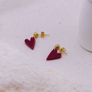 Ohrringe Herz Rot in Gold Herzchen allergikerfreundlich Edelstahl & Acryl - leichte Ohrringe Geschenk beste Freundin - G Bild 4