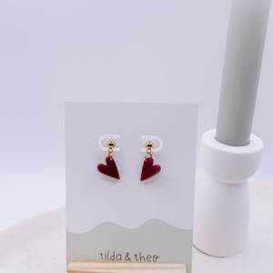 Ohrringe Herz Rot in Gold Herzchen allergikerfreundlich Edelstahl & Acryl - leichte Ohrringe Geschenk beste Freundin - G Bild 5